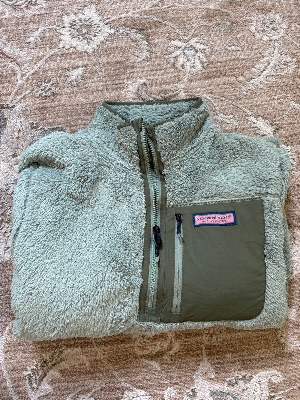 Vineyard Vines Kids Sage Green Faux-Sherpa Jacket